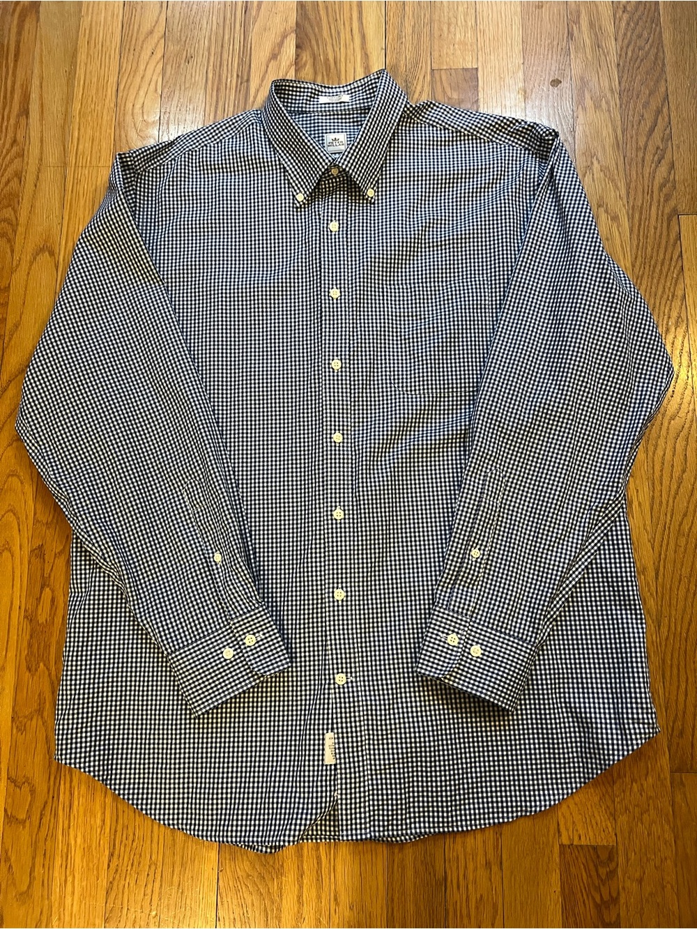 Peter Millar Navy and White Gingham Button-Down Dress Shirt